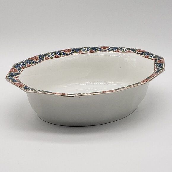 Limoges PL France Vintage Porcelain Blue Red Green Floral Dodecagon Serving Bowl - Picture 3 of 13